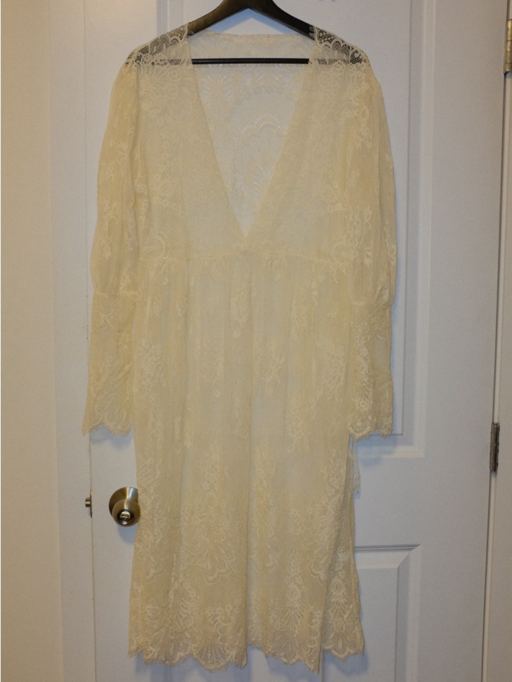 Ivory Lace V-Neck Long Sleeve Dress
